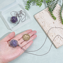 2 шт. латунный мешочек в технике макраме с натуральным лепидолитом&nbsp;NJEW-PH01595