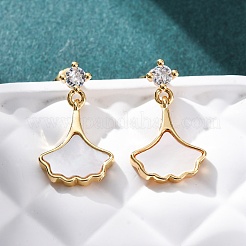 Серьги-гвоздики из листовой латуни с микропаве из кубических цирконий&nbsp;KK-D363-14G