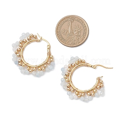 Серьги-кольца из латуни с натуральным аквамарином&nbsp;EJEW-TA00782-02