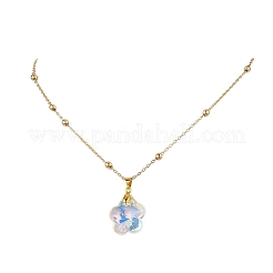 Ожерелья-цепочки с круглыми шариками из прозрачного стекла AB с гранеными подвесками из латуни для женщин&nbsp;NJEW-JN05640-01