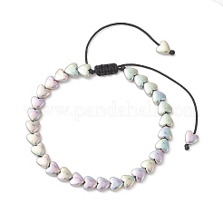 Браслеты из плетеных бусин в форме сердца из немагнитного синтетического гематита с гальваническим покрытием для женщин.&nbsp;BJEW-JB13299