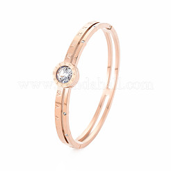 Плоский круглый браслет со стразами и римскими цифрами&nbsp;BJEW-N017-007RG