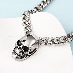 Ожерелья с кубинской цепочкой из нержавеющей стали 304 с подвеской в виде черепа&nbsp;NJEW-C099-06AS