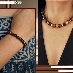 100 шт. круглые бусины из натурального тигрового глаза&nbsp;G-SP0001-21C