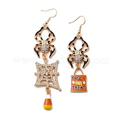 Асимметричные серьги-пауки из сплава кристаллов горного хрусталя и оранжевой эмали&nbsp;LS-EJEW-P319-04G