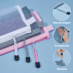 9 шт. 3-х цветные прямоугольные нейлоновые сетчатые мешочки для ручек&nbsp;AJEW-NB0005-89