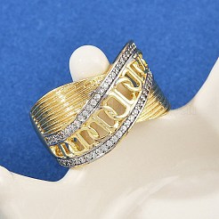 Латунные микро проложить манжеты кольца кубического циркония RJEW-D326-10G