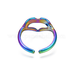 Кольцо-манжета с ионным покрытием (IP) радужного цвета из нержавеющей стали 304 в форме сердца для женщин&nbsp;RJEW-S405-260M