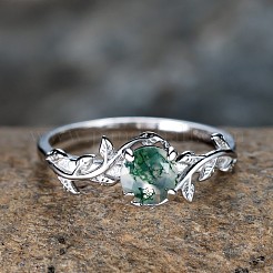 Кольца из стерлингового серебра с овалом и листом и моховым агатом&nbsp;FS-WGF1EFD-03