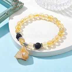 Эластичные браслеты из натурального желтого кварца с бисером&nbsp;BJEW-JB10070-04