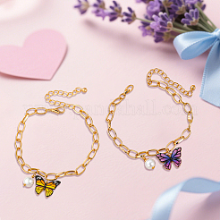 4шт 2-цветный сплав браслеты с подвесками в виде бабочек&nbsp;BJEW-HY0001-12