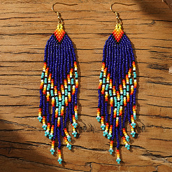 Богемный стеклянный бисер ручной работы серьги-подвески в форме стрелы и кисточки&nbsp;ZN2273-3