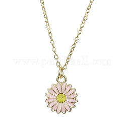 Ожерелье с подвеской в виде подсолнуха из эмалевого сплава с цепочками из нержавеющей стали 304&nbsp;NJEW-JN04412-01