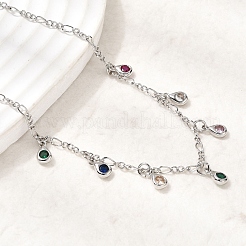 Латунные ожерелья с подвесками в форме слезы с кубическим цирконием и микропаве&nbsp;NJEW-B157-11P