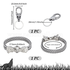 Браслеты из сплава волка и пшеницы с цепочкой и наборы из нержавеющей стали с застежками-черепами&nbsp;SJEW-GA0001-04