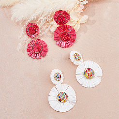 2 пара сережек-гвоздиков в виде цветка из рафии в двух стилях&nbsp;EJEW-FI0003-23