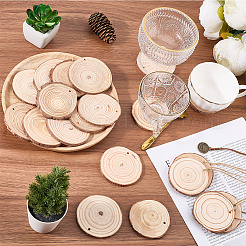 20 шт. плоские круглые необработанные подвески из деревянной щепы&nbsp;WOOD-CP0001-14B