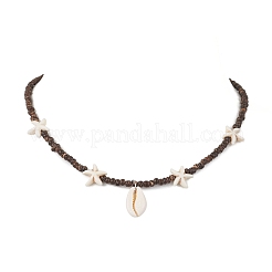 Летние пляжные ожерелья с подвесками из синтетической бирюзы и натуральной морской звезды каури&nbsp;NJEW-JN05207