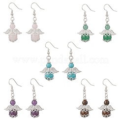 Серьги-подвески в форме ангела из смеси натуральных и синтетических камней&nbsp;EJEW-JE06715