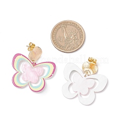 Серьги-гвоздики с подвесками из акрила и бабочки с латунным принтом&nbsp;EJEW-JE06431-02