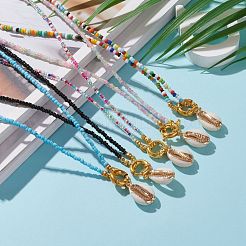 Гальванические ожерелья с подвесками в виде ракушек каури&nbsp;NJEW-JN03285