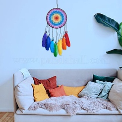 Плетеная сетка/паутина в индийском стиле с подвеской из перьев&nbsp;HJEW-SZ0001-30