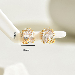 Квадратные серьги-гвоздики из латуни с прозрачным кубическим цирконием&nbsp;CO7467