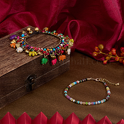 2 шт. 2 стильных браслета на ногу с бусинами хейши из богемских драгоценных камней и браслеты на ногу с кисточками из синтетической бирюзы в виде слона для женщин&nbsp;AJEW-PH0007-45B