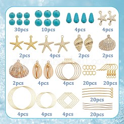 Набор для самостоятельного изготовления сережек-подвесок из синтетической бирюзы и натуральных ракушек на морскую тематику&nbsp;DIY-SC0025-79