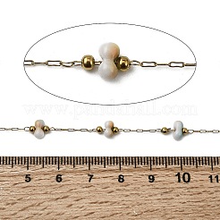 Круглые звенья цепочек ручной работы из нержавеющей стали 304 с фарфоровыми бусинами&nbsp;CHS-L032-16G-03