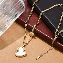 Ионное покрытие (ip) 304 нержавеющая сталь pave натуральная раковина тыква кулон кабель цепь ожерелья для женщин&nbsp;NJEW-M078-02G-01