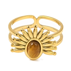 Овальные кольца на палец из натурального тигрового глаза&nbsp;RJEW-Q822-49G-02