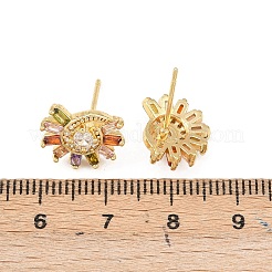 Серьги-гвоздики в форме солнца с микропаве из кубических цирконий из латуни&nbsp;EJEW-F400-10G