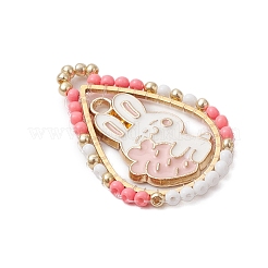 Пасхальная тематика стеклянные бусины каплевидной формы с подвесками в виде кроликов&nbsp;PALLOY-MZ00580-05