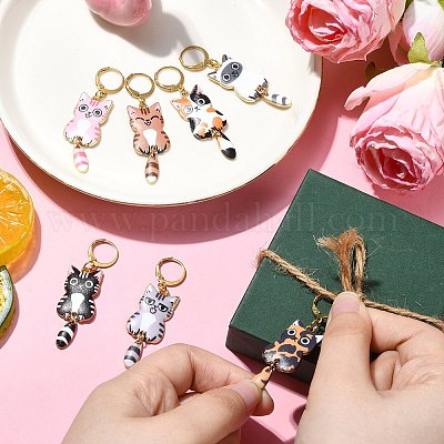 Кулон из сплава эмали с замком в виде кота маркеры петель&nbsp;HJEW-CJ00027-1