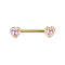 Brass Rose Rhinestone Heart Barbell Nipple Rings, with 316L Stainless Steel Pins, Golden, 31mm