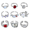 9Pcs 9 Style Cat Eye & Cubic Zirconia Open Cuff Rings Set, Heart & Flat Round Alloy Stackable Rings, Platinum, Inner Diameter: 14~18mm, 1Pc/style