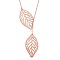 Fashion Filigree 925 Sterling Silver Pendant Lariat Necklace, with Leaves Pendant, Rose Gold, 15.7 inch(40cm)