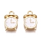 Alloy Enamel Pendants, Clock, Golden, White, 16x10.5x3mm, Hole: 2mm