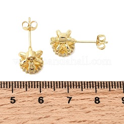 Серьги-гвоздики с короной из латуни с микропаве из прозрачных кубических цирконий для женщин&nbsp;EJEW-G460-04G