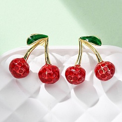 Вишневые латунные эмалевые серьги-гвоздики&nbsp;EJEW-U062-02B-G