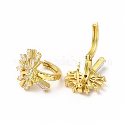 Прозрачные серьги-кольца с листьями кубического циркония EJEW-H093-10G