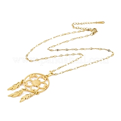 Женские подвески в стиле бохо из плетеной сетки/паутинки с перьями 201 из нержавеющей стали&nbsp;NJEW-G087-04G