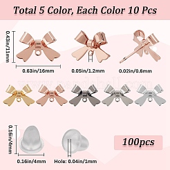 50 шт. 5-х цветная фурнитура для сережек-гвоздиков в виде банта из латуни&nbsp;KK-SP0001-47