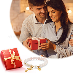 Эластичный круглый браслет из натурального розового кварца и синтетической бирюзы с бусинами&nbsp;BJEW-PH01531-01