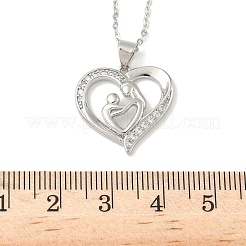 День матери латунные микропаве прозрачные кубические цирконии ожерелья с подвеской в виде сердца для матери и ребенка для женщин&nbsp;LS-NJEW-C085-01A-P