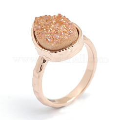 Гальванизированный естественный druzy кварцевый кристалл палец кольца&nbsp;RJEW-I055-06RG-RS