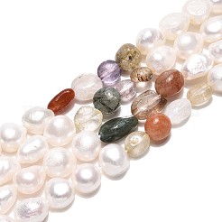 Натуральные смешанные самородки драгоценных камней и нити бусин из натурального культивированного пресноводного жемчуга&nbsp;X-PEAR-N023-01A-12