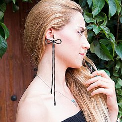 2 пара двухцветных серег-гвоздиков с бантом из сплава и булавками из стерлингового серебра&nbsp;EJEW-AN0004-89