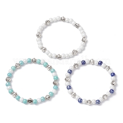 3 шт. двухцветные эластичные браслеты из фарфора и сплава ручной работы для женщин&nbsp;BJEW-JB12472